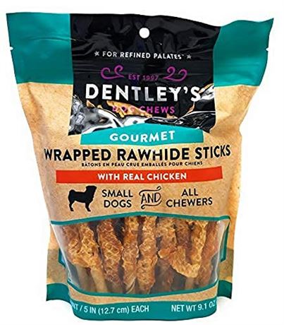 40 Count, Net WT 9.1 Oz Bag - Dog Chews Gourmet Wrapped Rawhide Sticks with Real