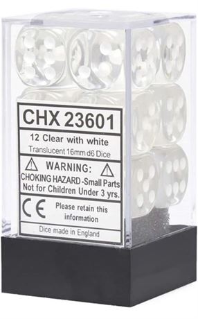 Chessex 23601 - D&D Dice Set - 16mm Translucent Clear and White Plastic