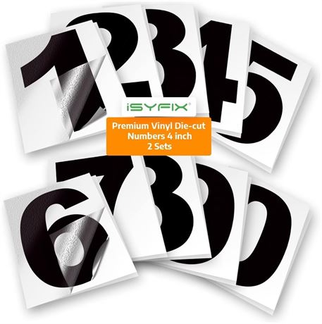 Black Vinyl Numbers Stickers,4 Inch Self Adhesive (2 Sets),Premium Decal Die Cut