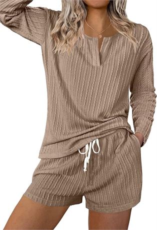 SIZE:XXL Ekouaer 2 Piece Pajamas Sets Women Ribbed Knit Cozy Long Sleeve Sleepwe