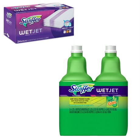 24 PADS, Swiffer® WetJet™ Dry Mop Pads & 2 pk, 42 fl.oz ea, Swiffer® WetJet™ Sol