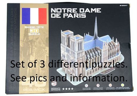 Set of 3, 3D Puzzles - Architecture, Monuments of the World (40-72 pcs each)