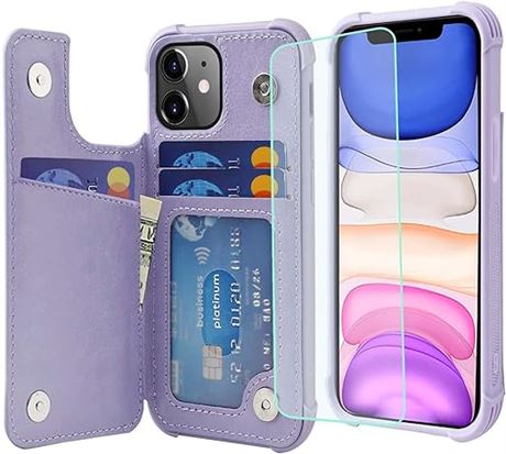 VANAVAGY Wallet Case for iPhone 11 for Women and Men,RFID Block Leather Flip Fol