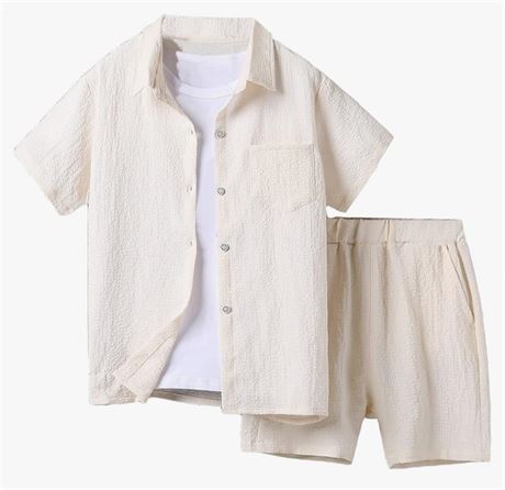 Verdusa Boy's 2 Piece Outfit Button Down Shirt and Elastic Waist Short Sets
