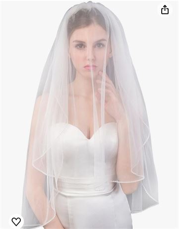 Women's Short 2 Tier Wedding Bridal Veil With Comb L24