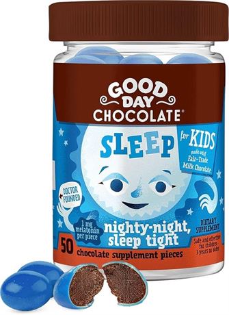 Good Day Chocolate Melatonin for Kids [50 Count] - Fair Trade Non-GMO Milk