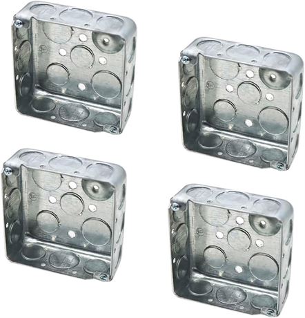 Qlvily 4 Packs 4" Square Electrical Box, 1-1/2'' Deep Metal Electrical Box, 21.0 Cu. in. Capacity, Electrical Junction Box, Galvanized
