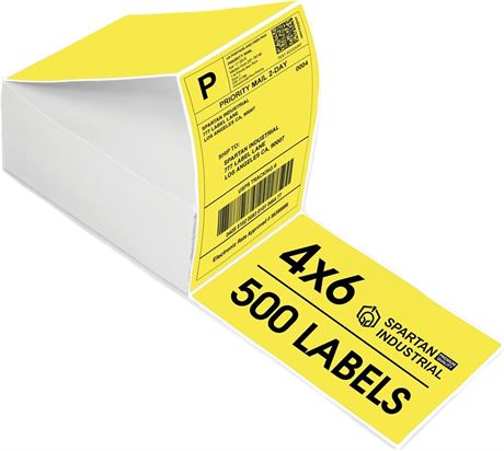 Spartan Industrial Direct Thermal 4" X 6" Fanfold Yellow Shipping Labels