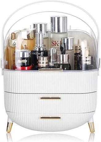 Makeup Organizer Storage Box, Cosmetics Display Case with Transparent Cover
