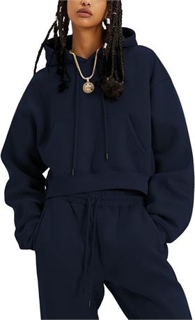 Yeokou Women's Fleece 2 Piece Outfits Sweatsuits - Navy / XXL