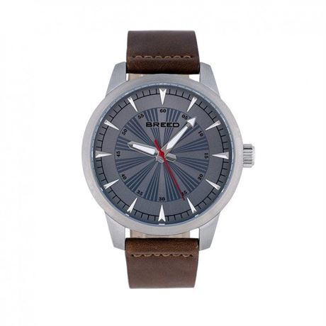 Breed Mens Renegade Leather-Band Watch - Grey Stainless Steel - One Size