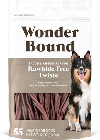 Amazon Brand - Wonder Bound Rawhide-Free Dog Treats, Bacon & Cheese Twists, 55