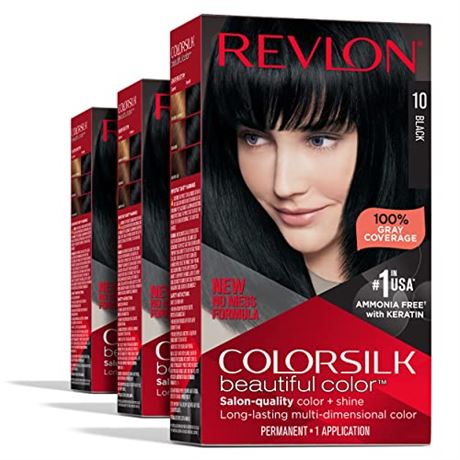 Revlon Colorsilk Beautiful Color Permanent Hair Color 3 Pack , 10Black