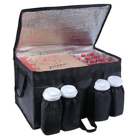 Insulated Food Delivery Bag with 4 Cup Holder, XXX-Large Insulated Grocery Bags
