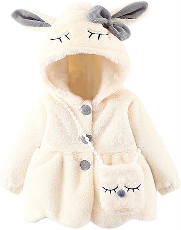 SIZE: 90 Rabbit Keep Warm Jacket Hooded Winter Baby Coat+Bag Girls Cartoon Thick