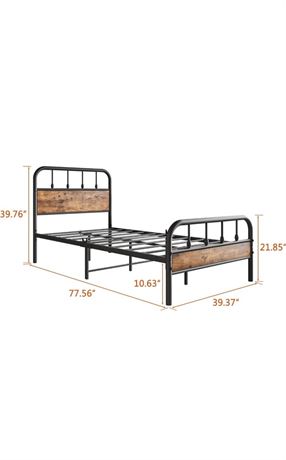 ZGEHCO Black Twin Size Bed Frame with Wood Headboard and Footboard,Single Bed wi