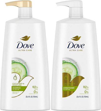 Dove Shampoo and Conditioner Set - Cool Moisture Cucumber Hydrating Shampoo for Dry Hair with Coconut Oil, Marula Oil, and Grapeseed Oil for Hair Care, 25.4 Fl Oz (2 Piece Set)
