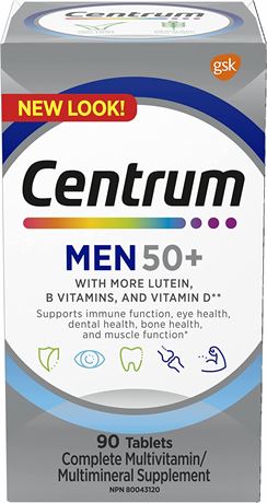 90 Tablets - Centrum Men 50 Plus Multivitamins/Minerals Supplement for Men 50+