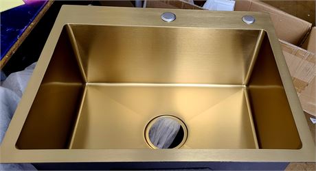Brushed Gold Single Bowl Kitchen Sinks Above Counter 21x17 inch