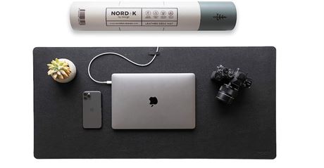 Nordik Leather Desk Mat Cable Organizer (Pebble Black 35 X 17 inch)