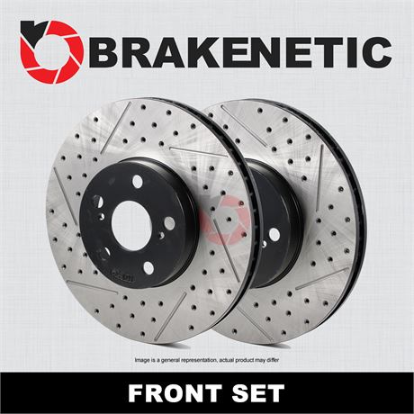 FRONT SET BRAKENETIC Premium Drilled Slotted Brake Disc Rotors BNP39046.DS
