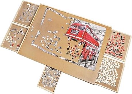92L x 73W cm - Tradeopia Deluxe Light Brown Wooden Puzzle Table Board for up to