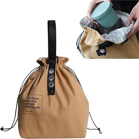 Canvas Drawstring Lunch Bag Insulated Lunch Tote Japanese Style Bento Tote Bag R