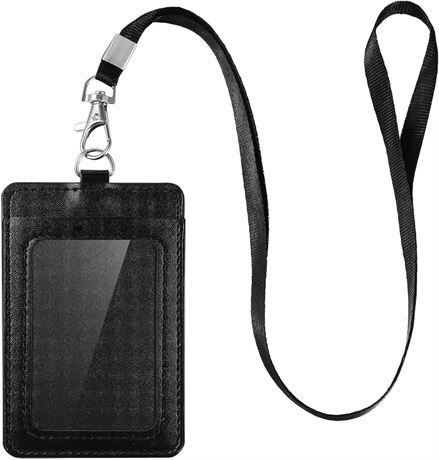 E&EY ID Badge Holder with Lanyard PU Leather Badge ID Card Holder Vertical (1)