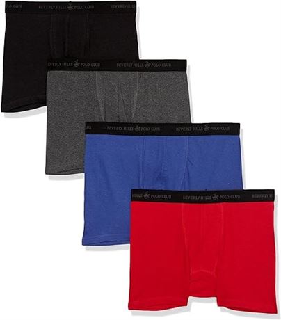 L, Beverly Hills Polo Club Men's 4 Pack Basic Solid Boxer Briefs