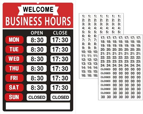 Business Hours Sign,（Red, 8”x 12”-PVC ）