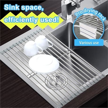 D.E. Multifunctional Over Sink Kitchen Rack Drainer, Foldable - 17.5in x 11.8in