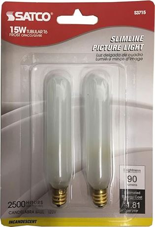 2 Pack, Satco 03715 - 15W T/6 CAND FR BASE 2PK CD S3715 Frosted Tubular Picture