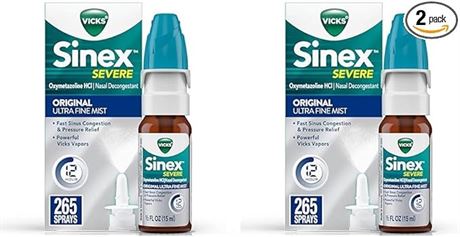 Vicks Sinex Severe Nasal Spray, Original Ultra Fine Mist, (Pack of 2)
