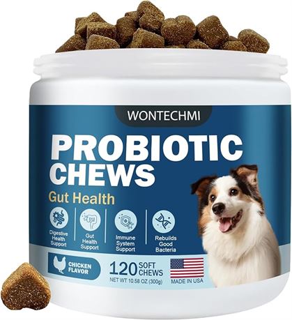 120 chews - Probiotics for Dogs, Improve Itchy Skin Itchy Ears, Gut Health, Yeas
