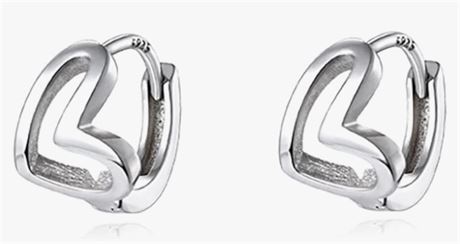 Reffeer Solid 925 Sterling Silver Love Heart Huggie Earrings Hoops for Women Gir