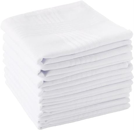 24 Pcs, Scotamalone Men's Handkerchiefs 100% Soft Cotton White Hankie