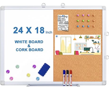 24 X 18 in approx - Magnetic White Board and Cork Board Combo, Whiteboard Bullet