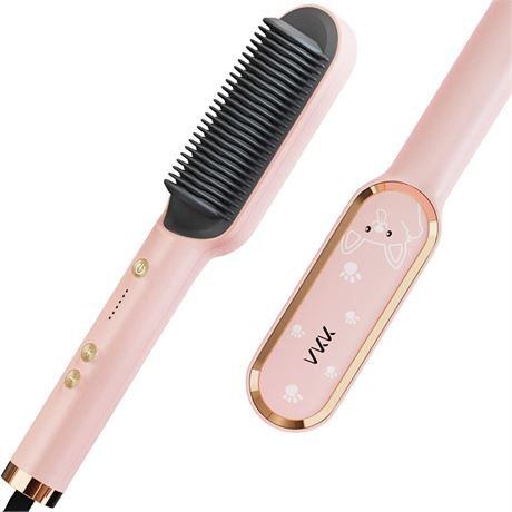 VKK Pink Hair Straightener Brush, Straightening brush with Unique CUTE PUPPY D