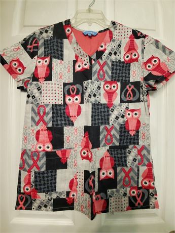 XL - Dream Crest Scrub Top size M-Hot Pink Owls on Grey Colorblock