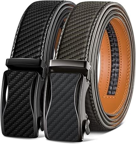 KEMISANT Mens Ratchet Belt 2 Units,Leather Belt Gift For Mens Dress Casual 1 3/8