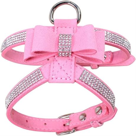 S-M, Fashion Puppy Harness Bling Rhinestone Pet Dog Harness Vest with Bowknot