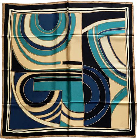 35x35in - MARUYAMA Silk Scarf, 9085 "Stained Geometry square, 100% silk