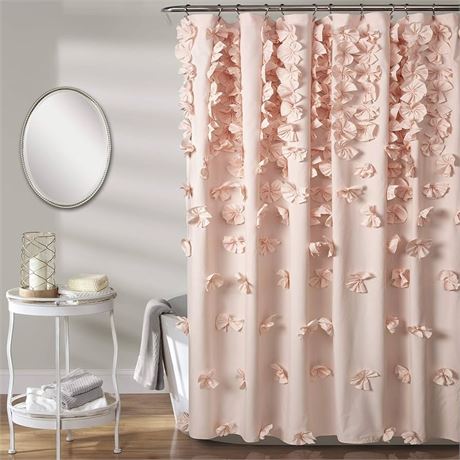 Lush Decor Riley Shower Curtain, 72" W x 72" L, Blush - Luxury Shower Curtain with Bows - Charming Texture - Beautiful & Elegant Girly Bathroom Accessory - Romantic, Vintage Glam Bathroom Decor