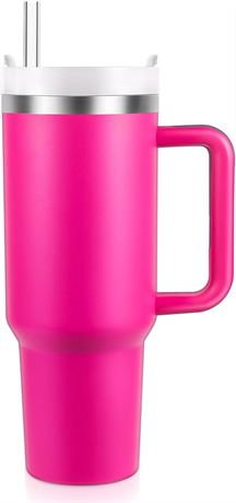 40oz Tumbler with Handle Straw Stainless Steel Vacuum Insulated Tumbler and Lid for Water, Iced Tea or Coffee, Smoothie and More - New Version (Pink)