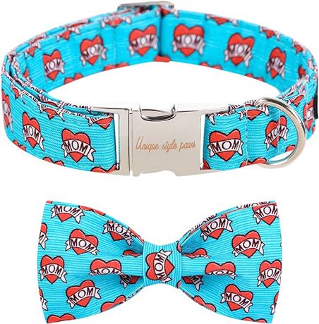 MEDIUM- Unique style paws Valentine's Day Dog Collar with Bow Tie Blue Heart Pup