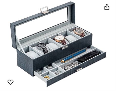 Watch Box Organizer for Men, 6 Slot Watch Display Case with Drawer, Father's Day