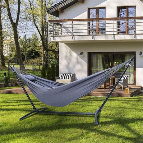 Hammock with Stand, Ohuhu Double Hammock with Space Saving Steel Stand & Pillow,
