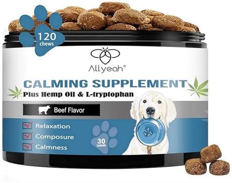 30 CHEWS - Hemp Calming for Dogs, Seperation Anxiety Relief for Dogs, Soft Dog C