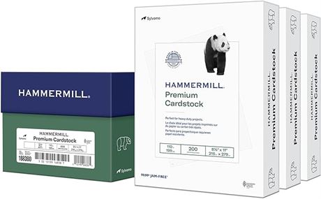 Hammermill White Cardstock, 110 lb, 8.5 x 11 Colored Cardstock, 3 Pack (600 Shee