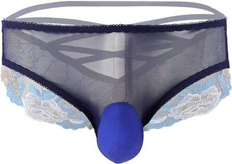 ABAFIP Men's Sissy Lace Panties Floral Embroidery Cross Straps, One Size